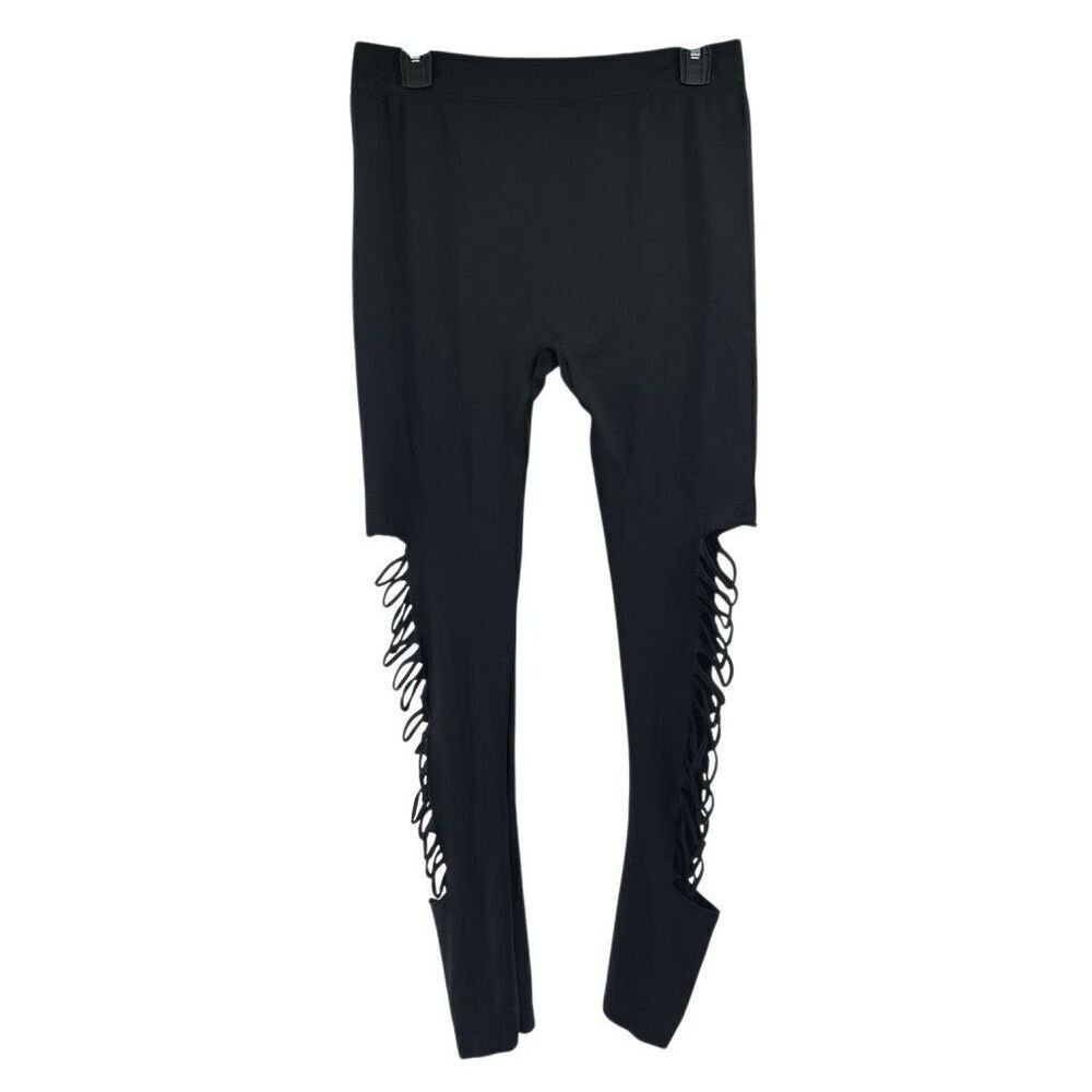 Oppa Women’s Black Seamless Full Length Leggings Large Stretchy Side Cutout - Picture 3 of 13